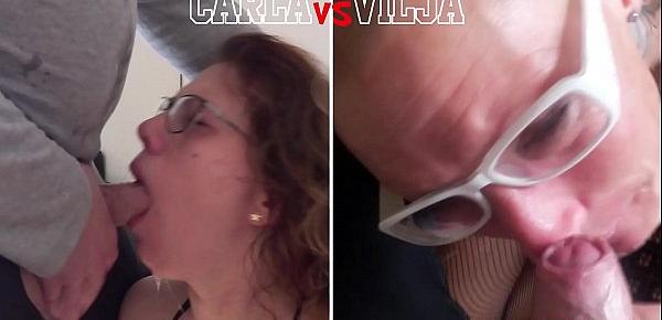  Head to Head Competition Carla vs Vilja in Sloppy Throat Fucking (Girl vs Girl)